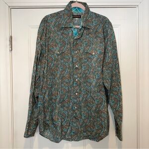 Stetson Teal and Brown Paisley Western Shirt
